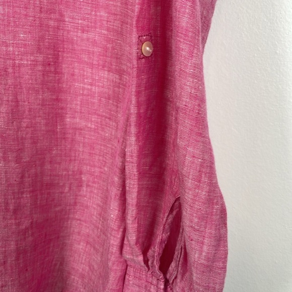 Jones New York Linen Tunic Top Womens Long Roll Sleeve M V Neck High Low Hem - Picture 4 of 8